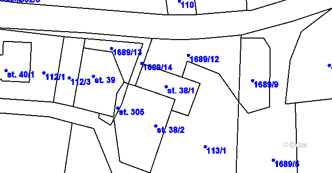 Parcela st. 38/1 v KÚ Vyskytná nad Jihlavou, Katastrální mapa