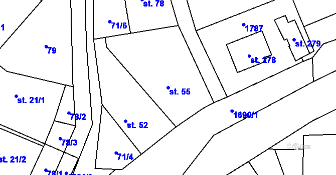 Parcela st. 55 v KÚ Vyskytná nad Jihlavou, Katastrální mapa