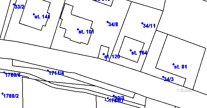 Parcela st. 120 v KÚ Vyskytná nad Jihlavou, Katastrální mapa