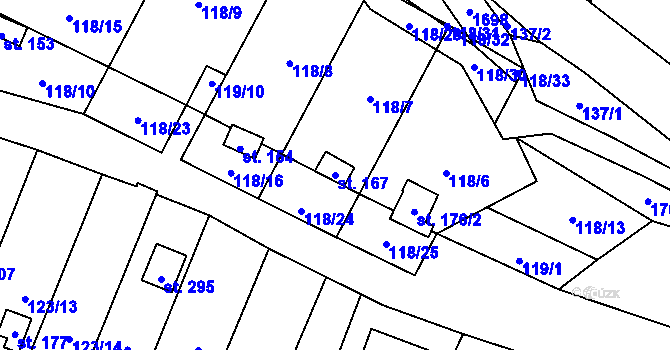 Parcela st. 167 v KÚ Vyskytná nad Jihlavou, Katastrální mapa