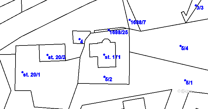 Parcela st. 171 v KÚ Vyskytná nad Jihlavou, Katastrální mapa