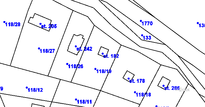 Parcela st. 182 v KÚ Vyskytná nad Jihlavou, Katastrální mapa