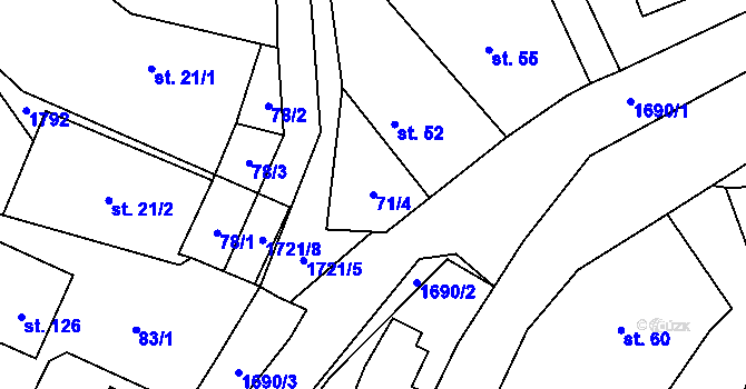 Parcela st. 71/4 v KÚ Vyskytná nad Jihlavou, Katastrální mapa