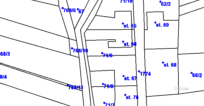 Parcela st. 71/9 v KÚ Vyskytná nad Jihlavou, Katastrální mapa
