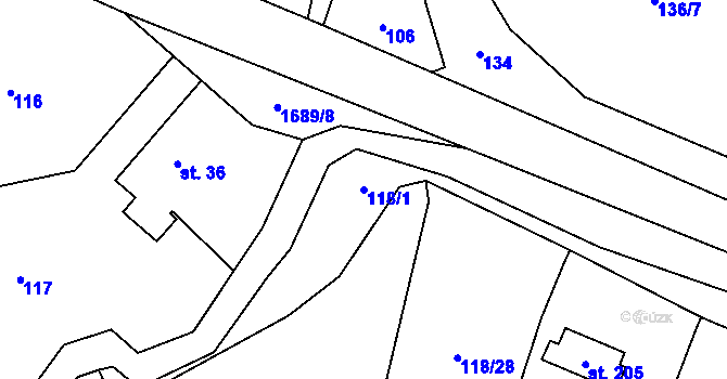 Parcela st. 118/1 v KÚ Vyskytná nad Jihlavou, Katastrální mapa