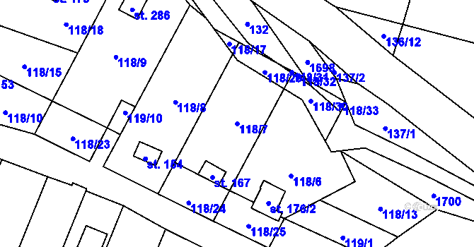 Parcela st. 118/7 v KÚ Vyskytná nad Jihlavou, Katastrální mapa