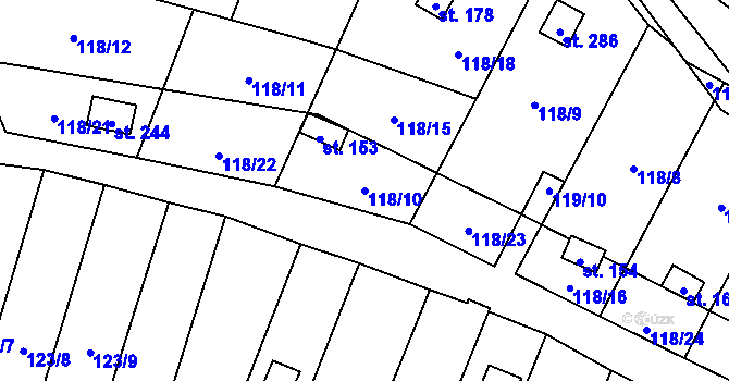 Parcela st. 118/10 v KÚ Vyskytná nad Jihlavou, Katastrální mapa