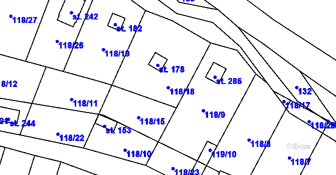 Parcela st. 118/18 v KÚ Vyskytná nad Jihlavou, Katastrální mapa