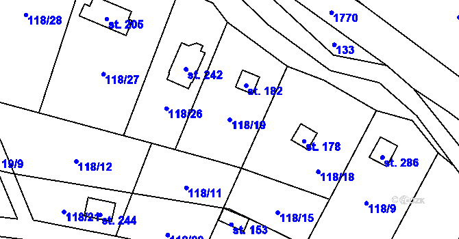 Parcela st. 118/19 v KÚ Vyskytná nad Jihlavou, Katastrální mapa