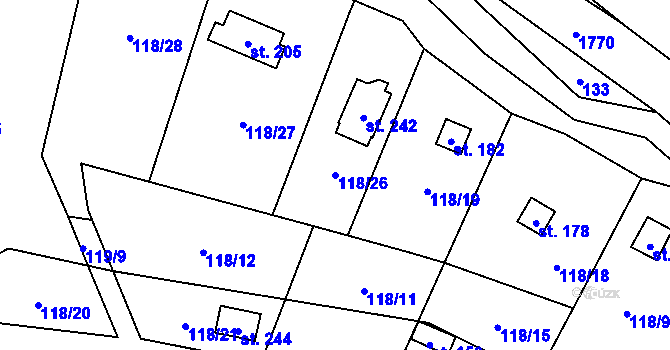 Parcela st. 118/26 v KÚ Vyskytná nad Jihlavou, Katastrální mapa