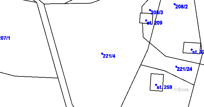 Parcela st. 221/4 v KÚ Vyskytná nad Jihlavou, Katastrální mapa