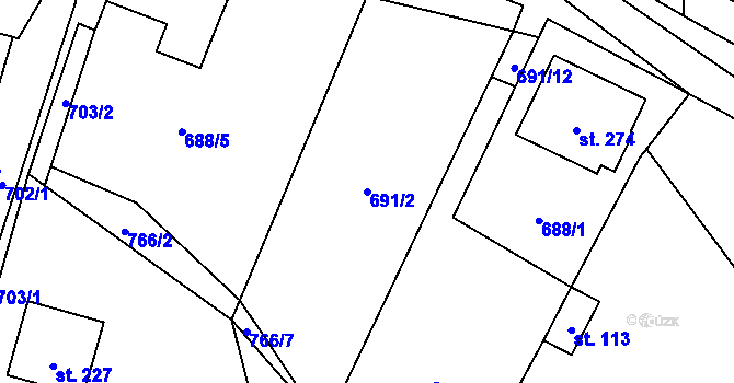 Parcela st. 691/2 v KÚ Vyskytná nad Jihlavou, Katastrální mapa