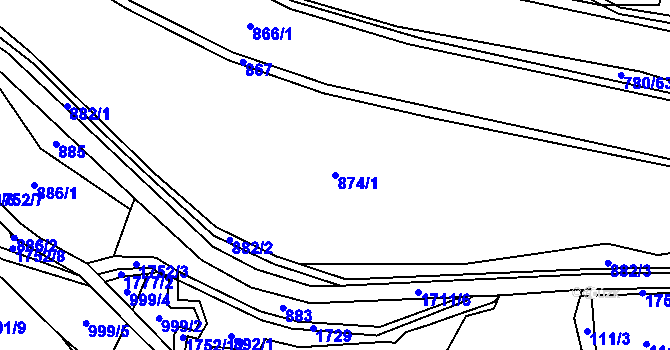 Parcela st. 874/1 v KÚ Vyskytná nad Jihlavou, Katastrální mapa