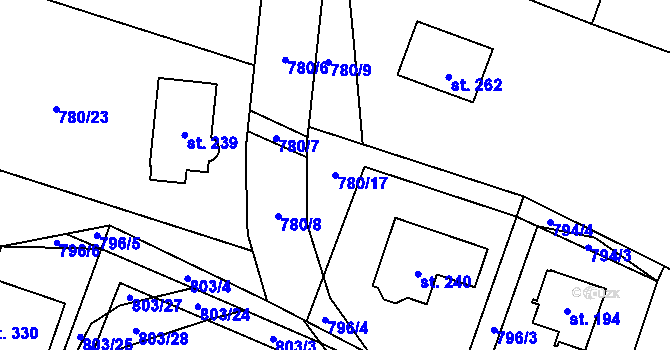 Parcela st. 780/17 v KÚ Vyskytná nad Jihlavou, Katastrální mapa