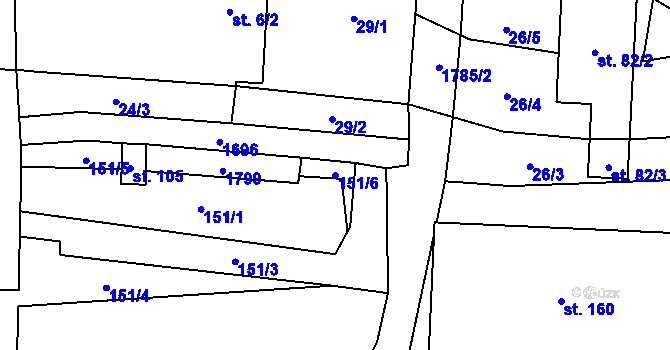 Parcela st. 151/6 v KÚ Vyskytná nad Jihlavou, Katastrální mapa