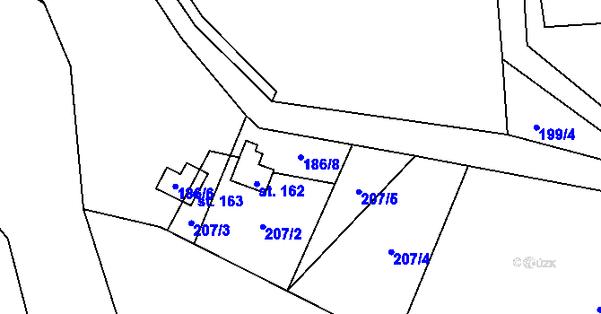 Parcela st. 186/8 v KÚ Vyskytná nad Jihlavou, Katastrální mapa