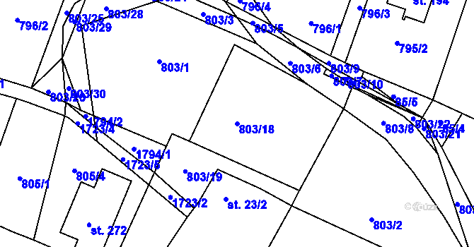 Parcela st. 803/18 v KÚ Vyskytná nad Jihlavou, Katastrální mapa