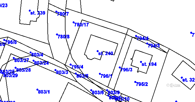 Parcela st. 240 v KÚ Vyskytná nad Jihlavou, Katastrální mapa