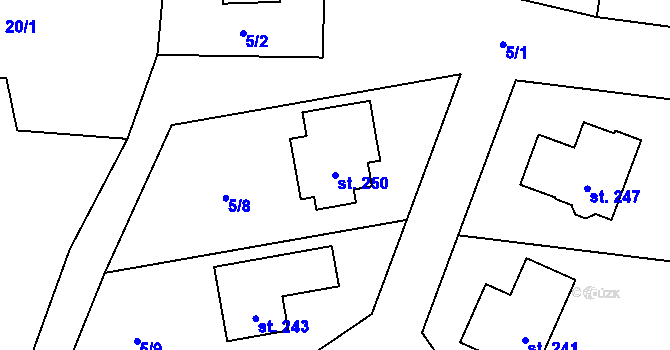 Parcela st. 250 v KÚ Vyskytná nad Jihlavou, Katastrální mapa