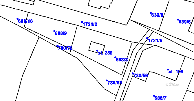 Parcela st. 258 v KÚ Vyskytná nad Jihlavou, Katastrální mapa