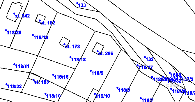 Parcela st. 286 v KÚ Vyskytná nad Jihlavou, Katastrální mapa