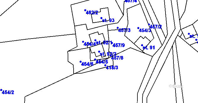 Parcela st. 92/2 v KÚ Sobětice u Výsluní, Katastrální mapa