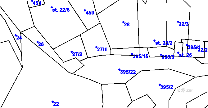 Parcela st. 395/14 v KÚ Třebíška, Katastrální mapa