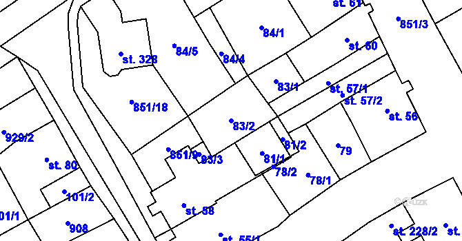 Parcela st. 83/2 v KÚ Výsluní, Katastrální mapa