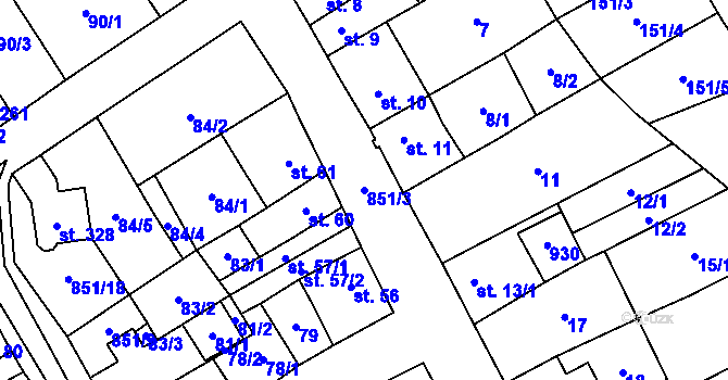 Parcela st. 851/3 v KÚ Výsluní, Katastrální mapa