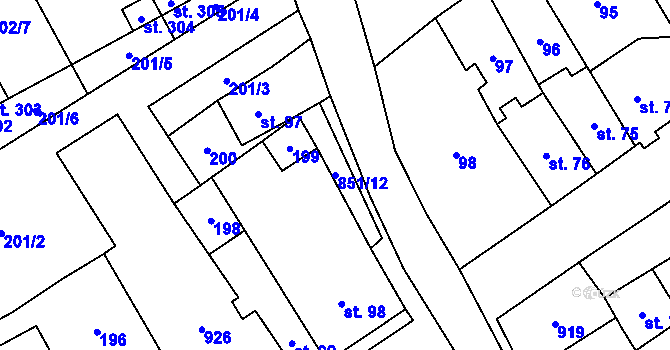 Parcela st. 851/12 v KÚ Výsluní, Katastrální mapa