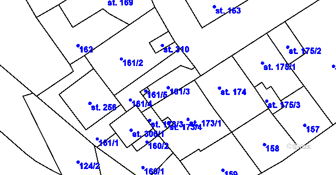 Parcela st. 161/3 v KÚ Výsluní, Katastrální mapa