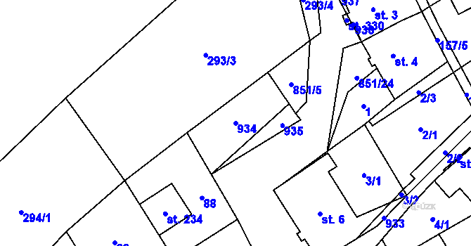 Parcela st. 934 v KÚ Výsluní, Katastrální mapa
