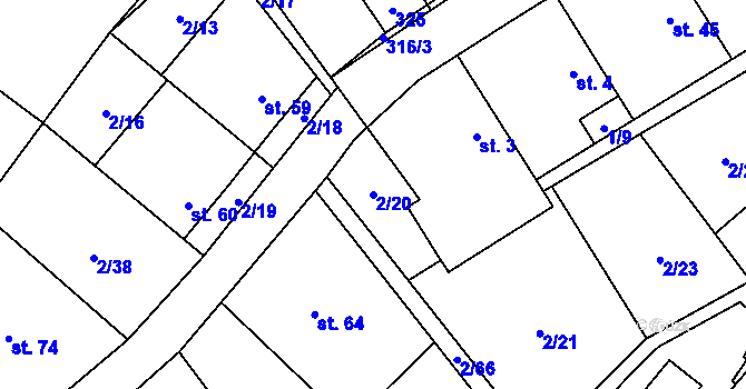 Parcela st. 2/20 v KÚ Housko, Katastrální mapa