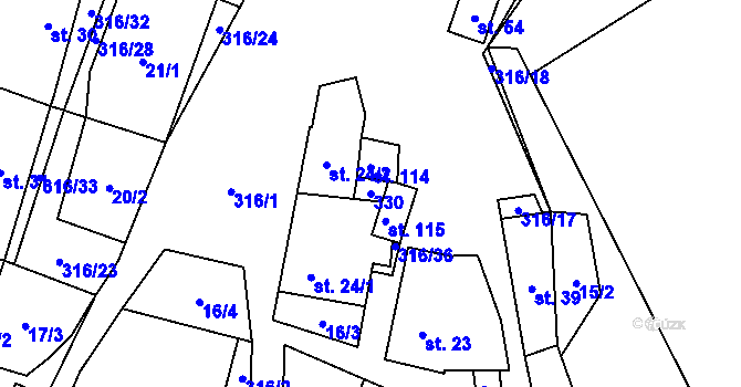 Parcela st. 330 v KÚ Housko, Katastrální mapa