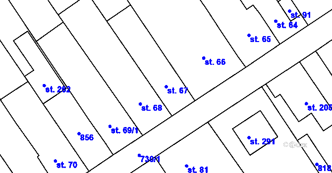 Parcela st. 67 v KÚ Molenburk, Katastrální mapa