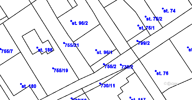 Parcela st. 96/1 v KÚ Molenburk, Katastrální mapa