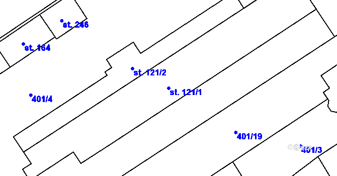 Parcela st. 121/1 v KÚ Molenburk, Katastrální mapa