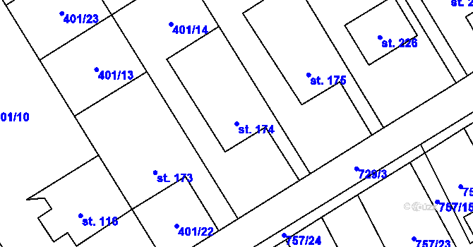 Parcela st. 174 v KÚ Molenburk, Katastrální mapa