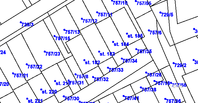Parcela st. 183 v KÚ Molenburk, Katastrální mapa