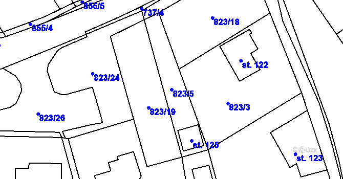 Parcela st. 823/5 v KÚ Molenburk, Katastrální mapa
