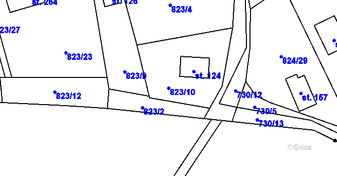 Parcela st. 823/10 v KÚ Molenburk, Katastrální mapa