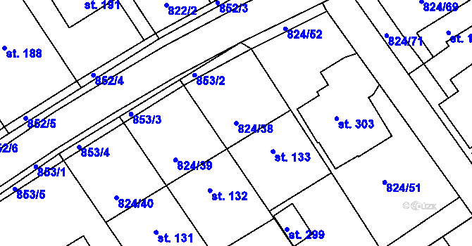 Parcela st. 824/38 v KÚ Molenburk, Katastrální mapa