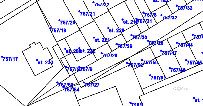 Parcela st. 757/28 v KÚ Molenburk, Katastrální mapa