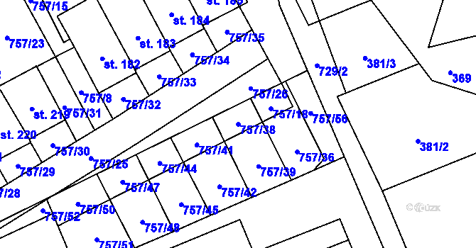 Parcela st. 757/38 v KÚ Molenburk, Katastrální mapa