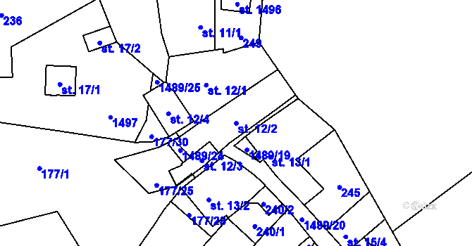 Parcela st. 12/2 v KÚ Vysočany u Znojma, Katastrální mapa