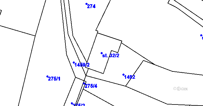 Parcela st. 32/2 v KÚ Vysočany u Znojma, Katastrální mapa