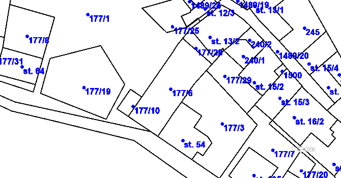 Parcela st. 177/6 v KÚ Vysočany u Znojma, Katastrální mapa