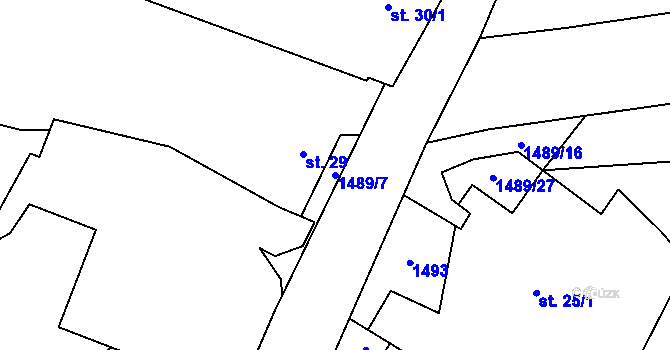Parcela st. 1489/7 v KÚ Vysočany u Znojma, Katastrální mapa