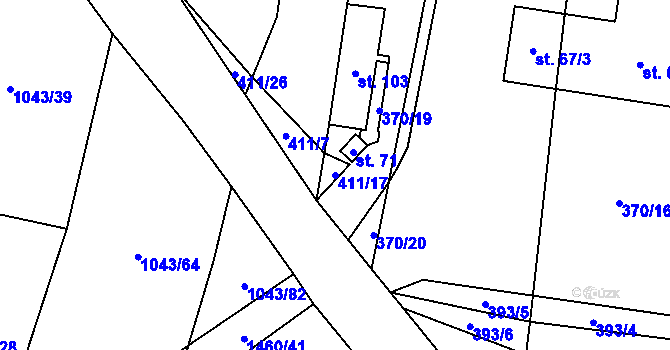 Parcela st. 411/17 v KÚ Vysočany u Znojma, Katastrální mapa