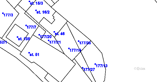 Parcela st. 177/26 v KÚ Vysočany u Znojma, Katastrální mapa